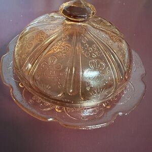 Elegant Amber Glass Butter Dish